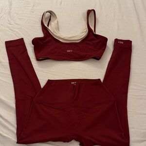 SET Active Deep Red Sports Bra and Leggings